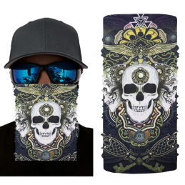 Moton Motors | Kafatası Baskılı Likralı Bandana (Haki/Krem)