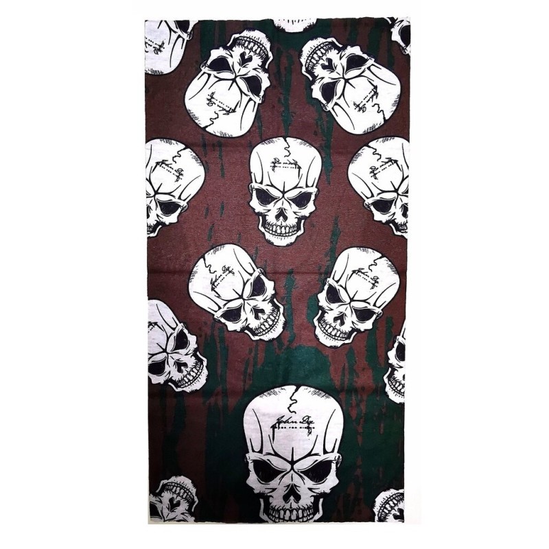 Moton Motors | Kafatası Baskılı Likralı Bandana (Haki/Krem) Moton Motors | Kafatası Baskılı Likralı Bandana (Haki/Krem)