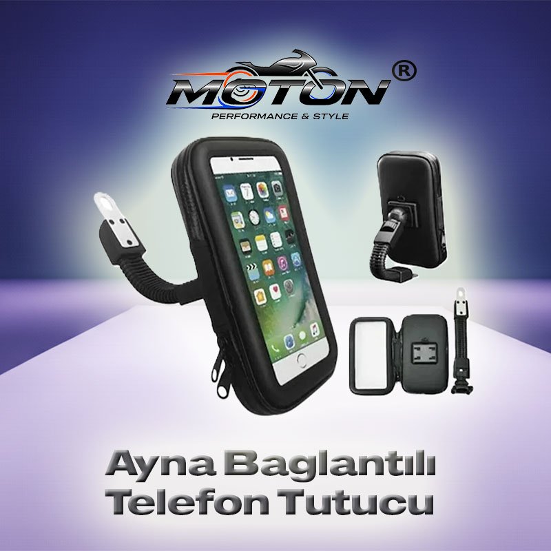 Ayna Bağlantılı Su Geçirmez Motor Telefon Tutucu Esnek Kollu XL Kılıf 168×92 mm (6.7 – 6.9 İnç Uyumlu)