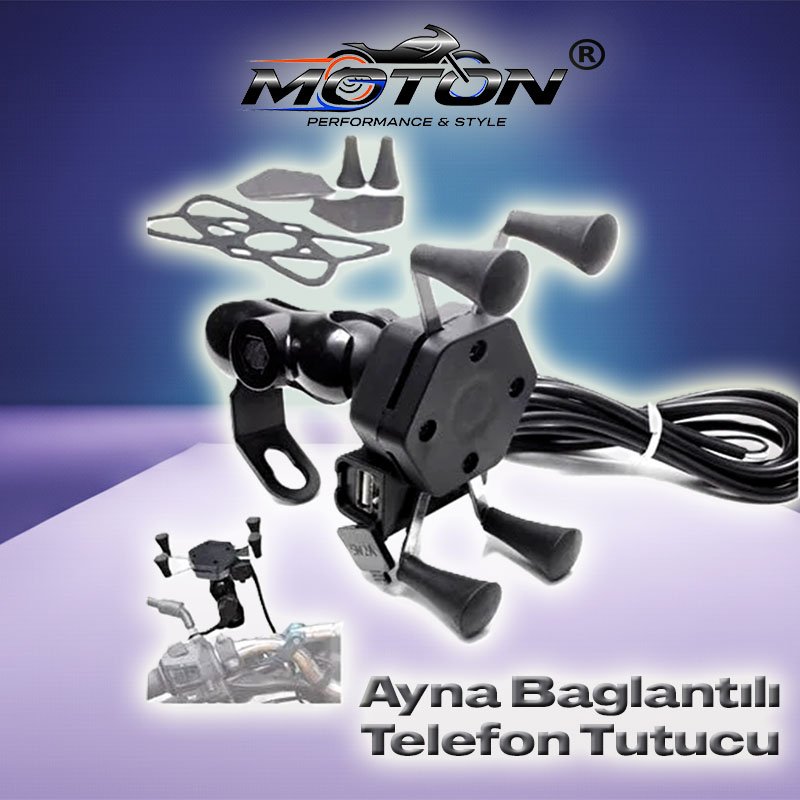 Ayna Bağlantılı USB’li Ahtapot Telefon Tutucu – Motosiklet Scooter