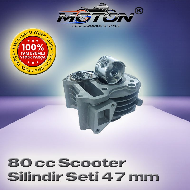 Scooter 80 cc Komple Silindir Piston Seti 47 mm (50 cc Uyumlu)